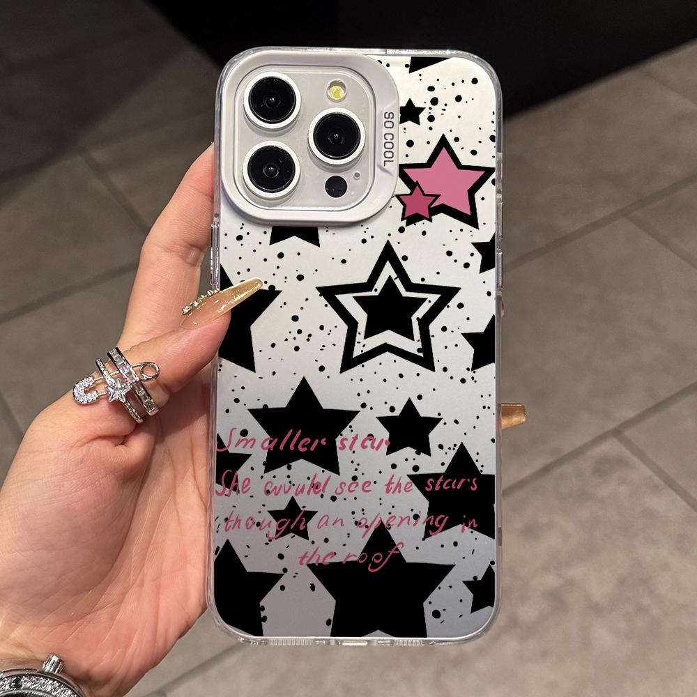 

Cute Pink Stars Phone Case for iPhone 17 Air 16 16e 15 14 Plus 13 12 11 Pro Max X Xs XR 8 Colorful Silver Hard Cover iPhone 16 Pro