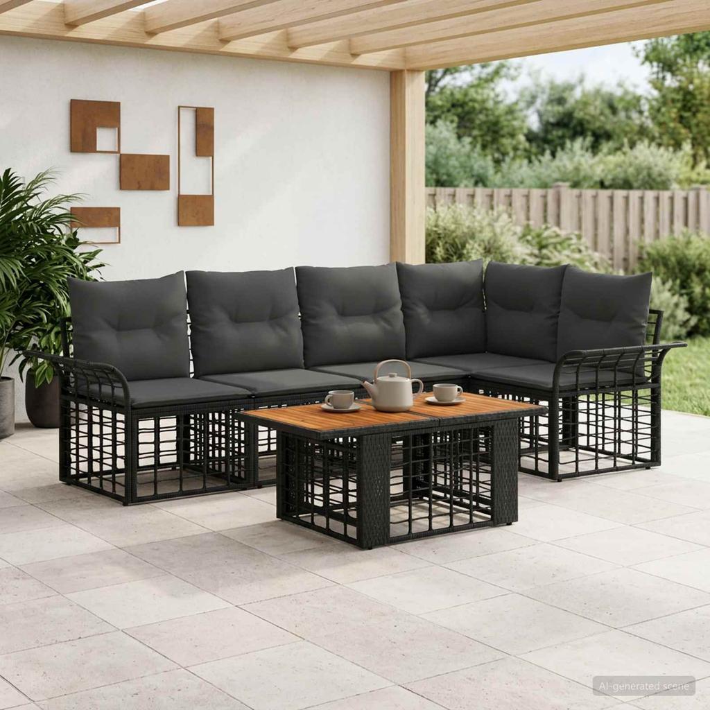 Garden Sofa Set 6 Pieces Black and Dark Grey Poly Rattan
