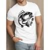 European Size Men's Funny Fishing T-Shirt Heavyweight Cotton White with Bass Fish & "Fish On!" Print - Casual Short Sleeve Round Neck Tee for Angler