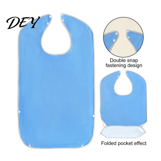 Solid Color Adult Bibs Large Bib, Waterproof Clothing Protector, with Deep Crumb Snap Buttons Catcher Design, Adjustable Closure Eating for