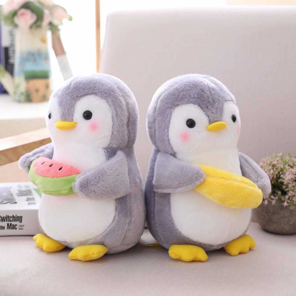 25cm 45cm Cute Plush Penguin Toy Grey Stuffed Animal Soft Doll Hold Penguin Watermelon Banana Kids Toys Birthday Gift for Child