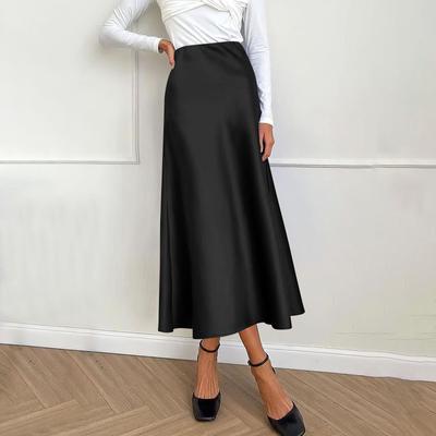 Women's Midi Satin Skirt Formal Casual High Waist A Line Skirt Flowing Ruffle Elegant Party Skirt