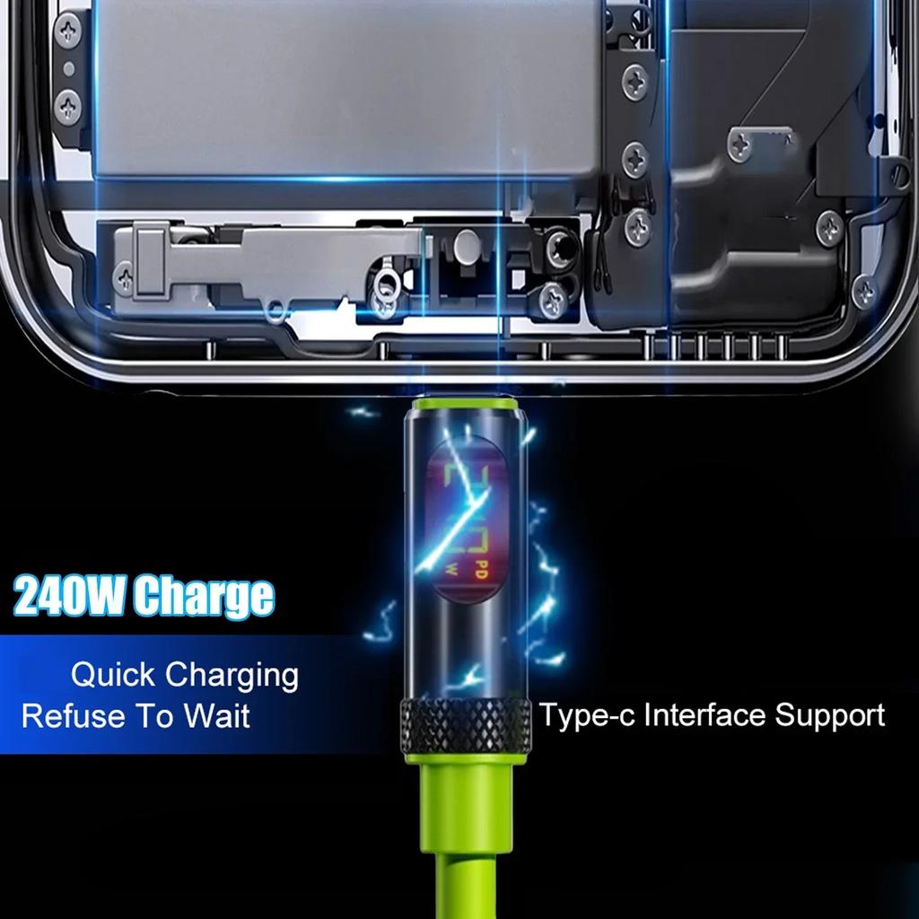 LED Display USB C Fast Charging Cable 100W 240W, USB A To Type C and USB C To USB C Data Sync Cord for Phones Laptops Tablets