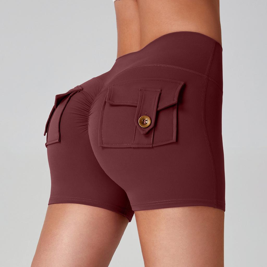 Sports Fitness Yoga Shorts Women's Nude Peach Hip Tooling Pocket Training Peach Pants Quick-drying Hip-lifting Yoga Pants