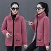 Women's Fashion Cotton Padded Jacket, Composite Fleece & Alpaca Wool, Winter Lamb Coat, Thickened with Added Fleece