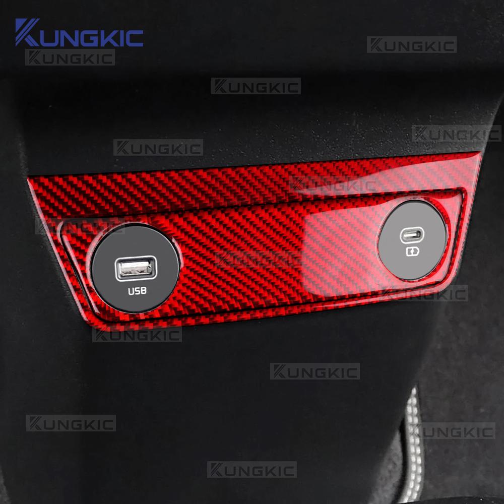 Echter Weicher Karbonfaser-Aufkleber für Kia EV6 GT EV 2022 2023 2024 2025 LHD RHD Auto-USB-Ladeanschluss Innenverkleidungszubehör
