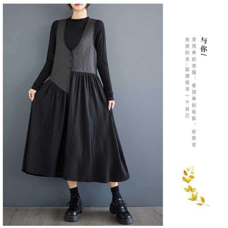 Niche Design Irregular Splicing V-neck Fashion Temperament Versatile Sleeveless Dresses