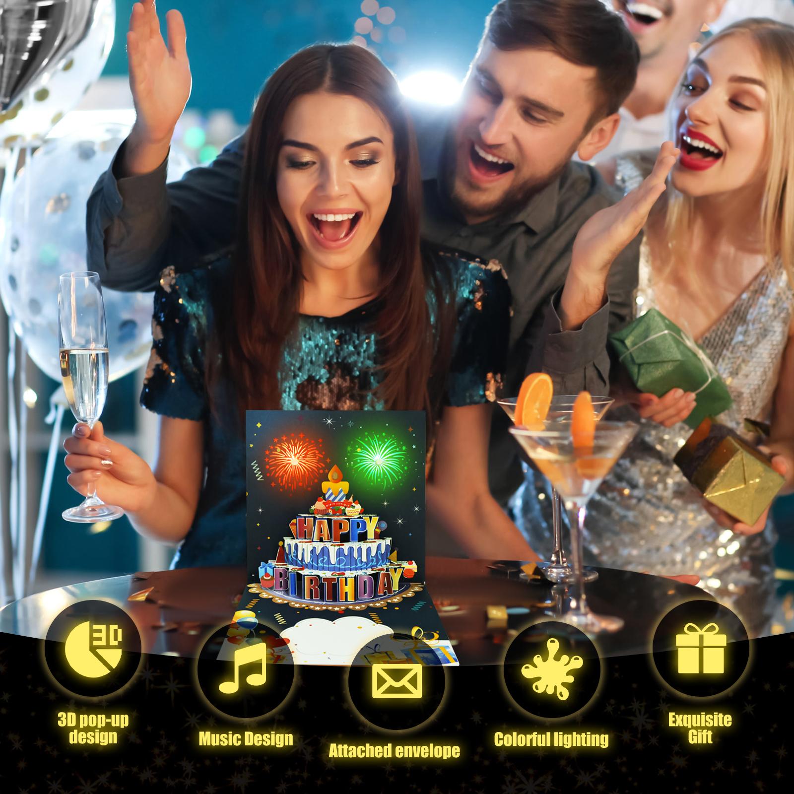 Biglietti di Compleanno Luci e Suono Pop-up Biglietto di Buon Compleanno Fuochi d'Artificio Biglietti di Auguri di Compleanno Pop-up 3D Pop-up 3D con