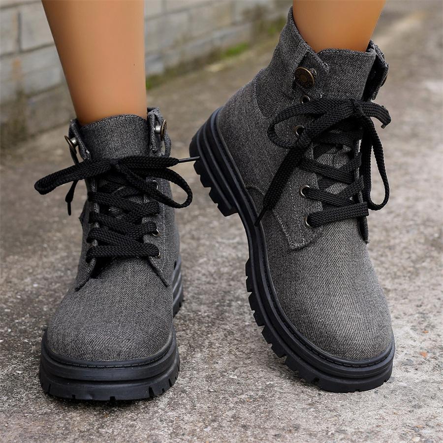 Autumn and Winter Fashion New Warm Solid Color Sexy Round Toe Lace-up Comfortable Square Heel Elegant Women's Short Boots