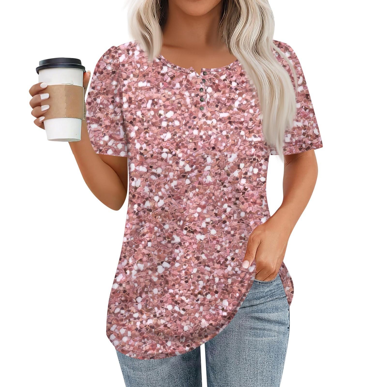 

Жіночий модний повсякденний пуловер з принтом на ґудзиках і круглим вирізом M рожевий колір золота