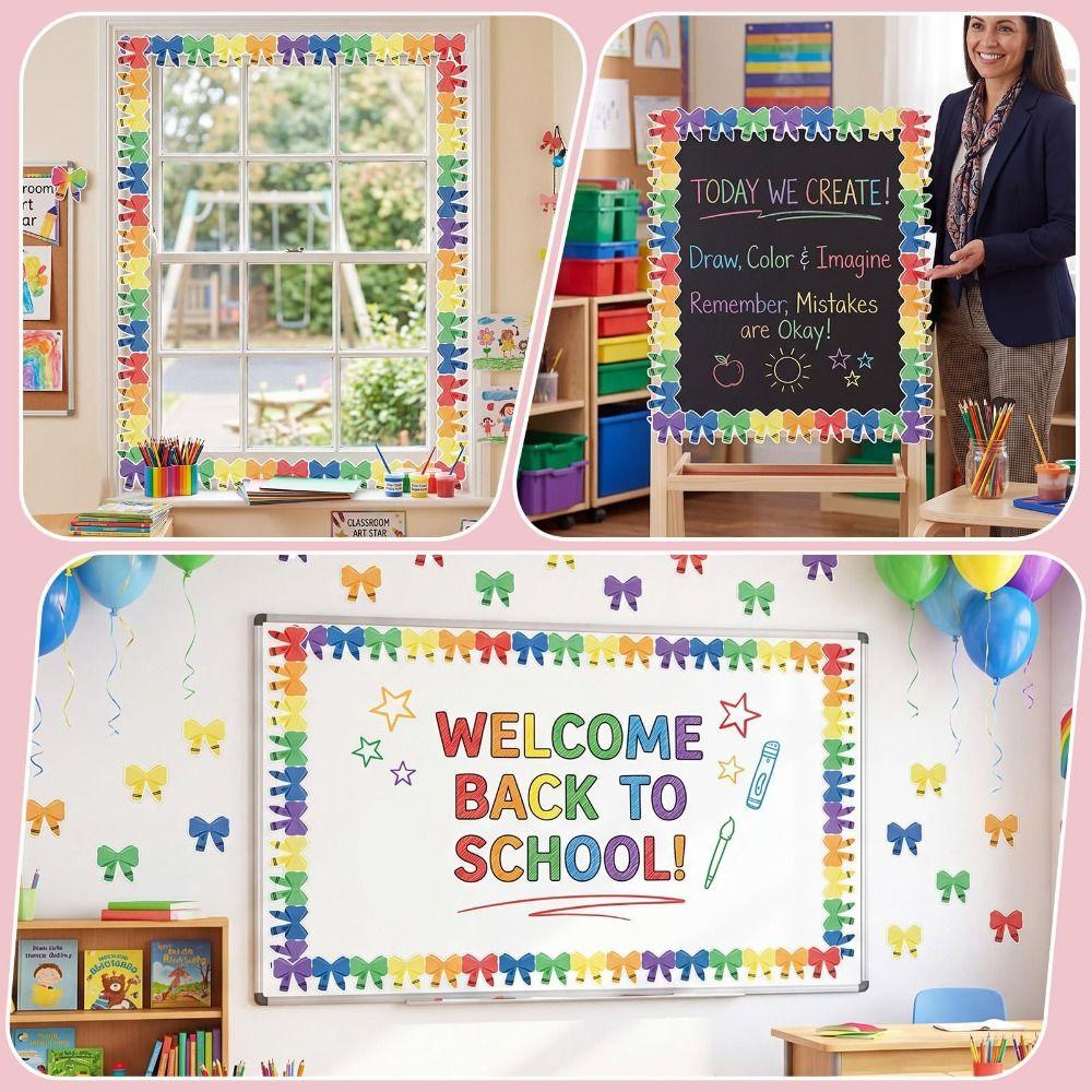 Self-Adhesive Bulletin Board Trim Colorful Bow Poster Border Stickers  for Classroom Decorations