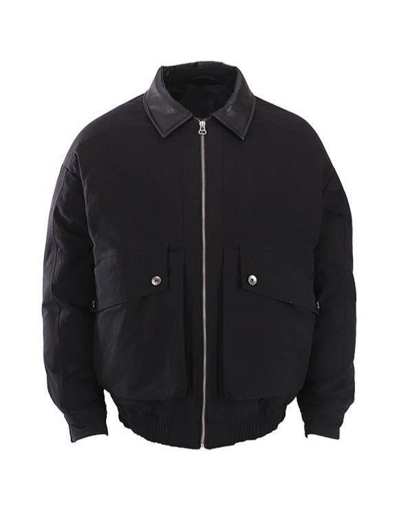 

Workwear Style Zip-Up Jacket with Double Pockets, Adjustable Hem, Windproof Down, Lapel, and Patterned Lining XXL чорний
