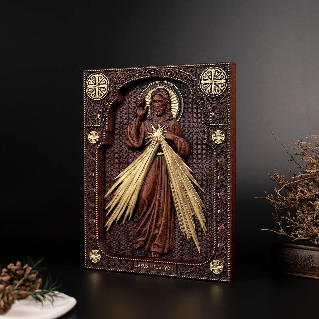 Christ Wood Religious Catholic Jesus Image The Sacred Heart and Divine Mercy Jesus Wall Plaque Holy Statues