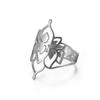 Vintage Hollow Filigree Flower Couple Ring Buddha Lotus Open Rings for Women Stainless Steel Flower of Paradise Jewelry