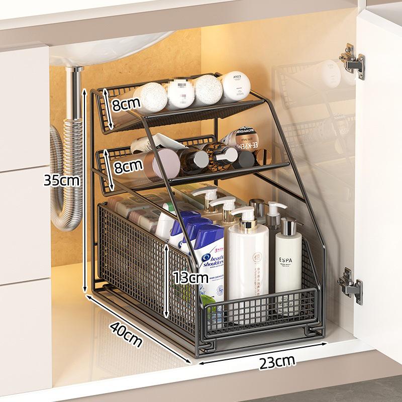 Under-Sink Multi-Tier Pull-Out Organizer Rack for Bathroom Vanity Cabinet
