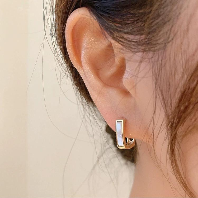Fashion Delicate Geometric Bezel Set Hoop Earrings Silver Gold Plated Trendy Women's Jewelry for Anniversary Gift