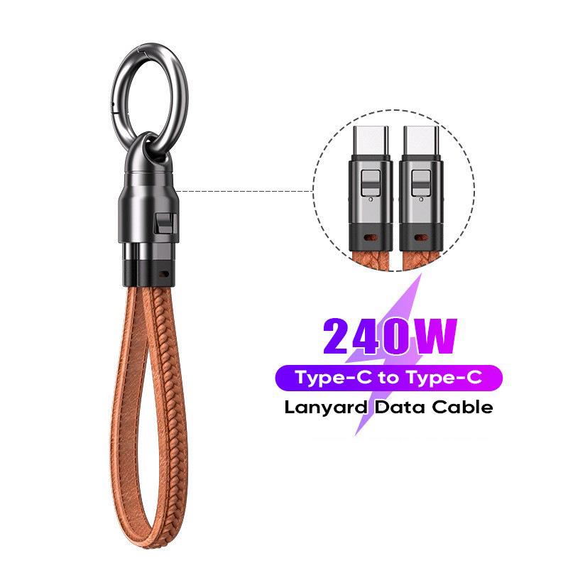 240W Rotating Type-C PD3.0 Fast Charge Keychain Lanyard with Dual Port Data Cable.
