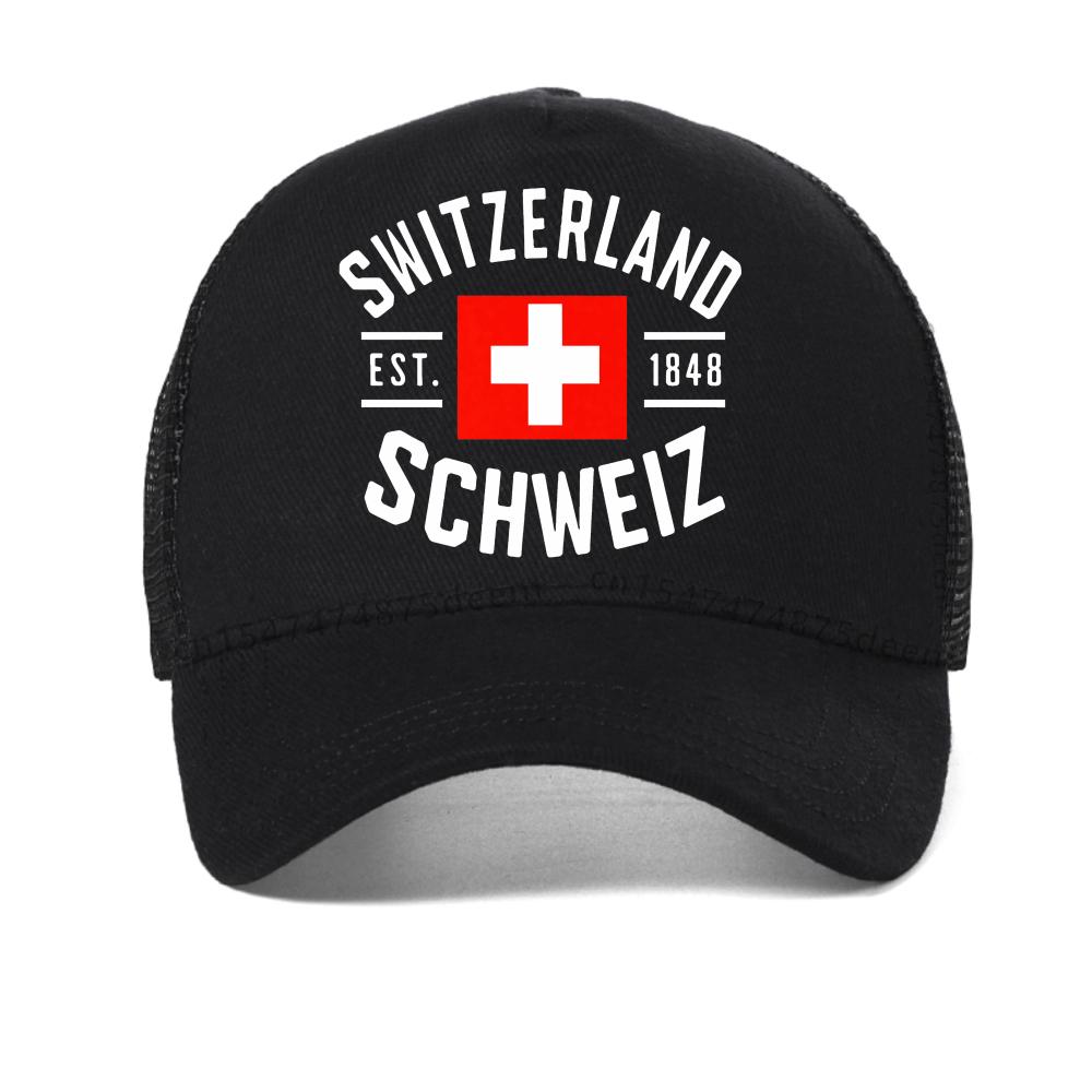 Summer Men'S Casual Sports Switzerland Pattern Printed Baseball Cap Fashion Causal Breathable Sun Hats Unisex Mesh Snapback Hat