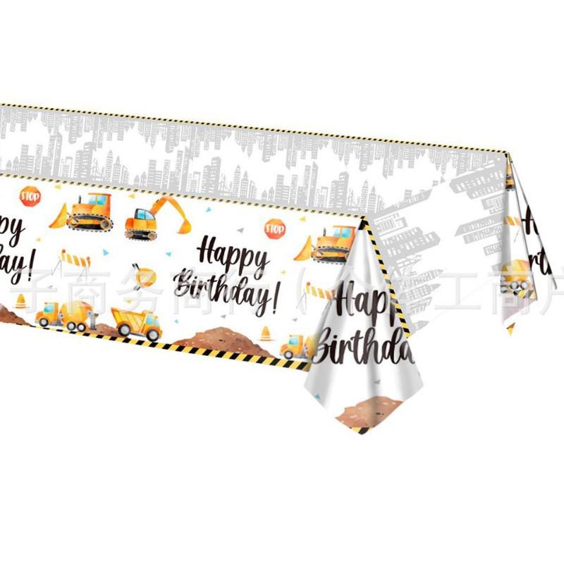 Construction Vehicle Birthday Party Set: Disposable Plates, Cups, and Tablecloth for Kids.