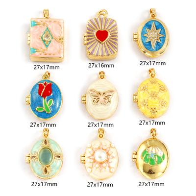 2 PCs Brass Picture Photo Locket Frame Pendants 18K Gold Plated Enamel Can Open Oval Rectangle Charms For DIY Necklace Making