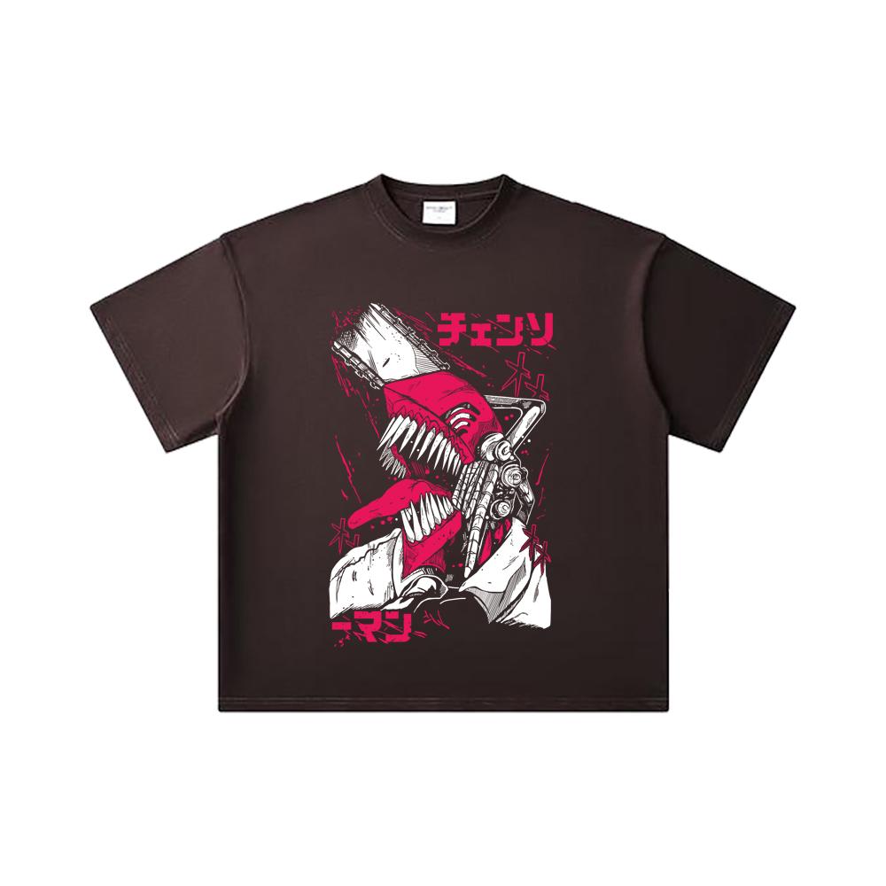 260 GSM Double Yarn 32 Count 100% Cotton Chainsaw Man V16 Denji Print Unisex Heavy Cotton T Shirt