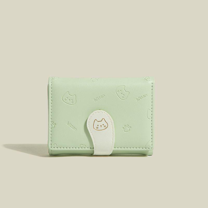 Damen Niedliche Katze Schwanz Cartoon Print Dreifach PU Geldbörse mit Schnalle