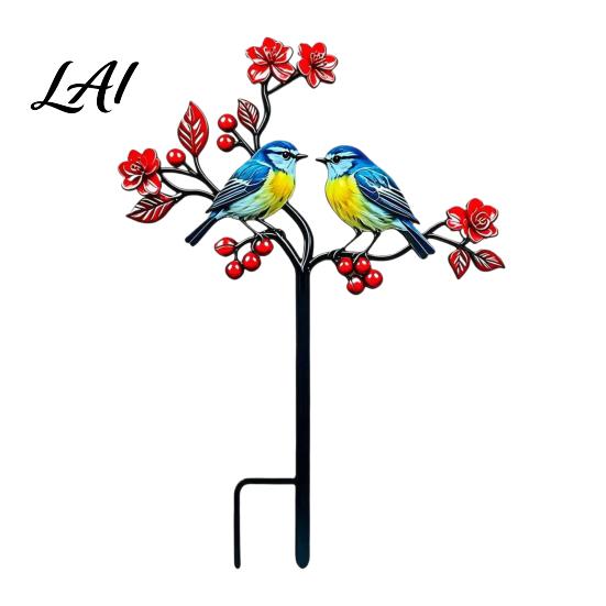 Ground Stake Metal Bird Garden Decor Weather Resistant Printed Flat Yard Art Ornament Rustproof Planter Durable Outdoor Lawn Decor Pot Insert