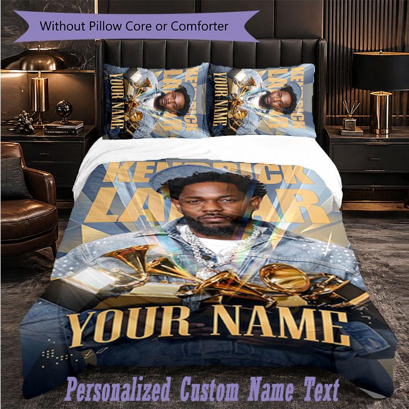 Personalized 3Pcs Bedding SetKendrick Lamar Custom Text Duvet Cover Pillowcase Set Bedroom Gift