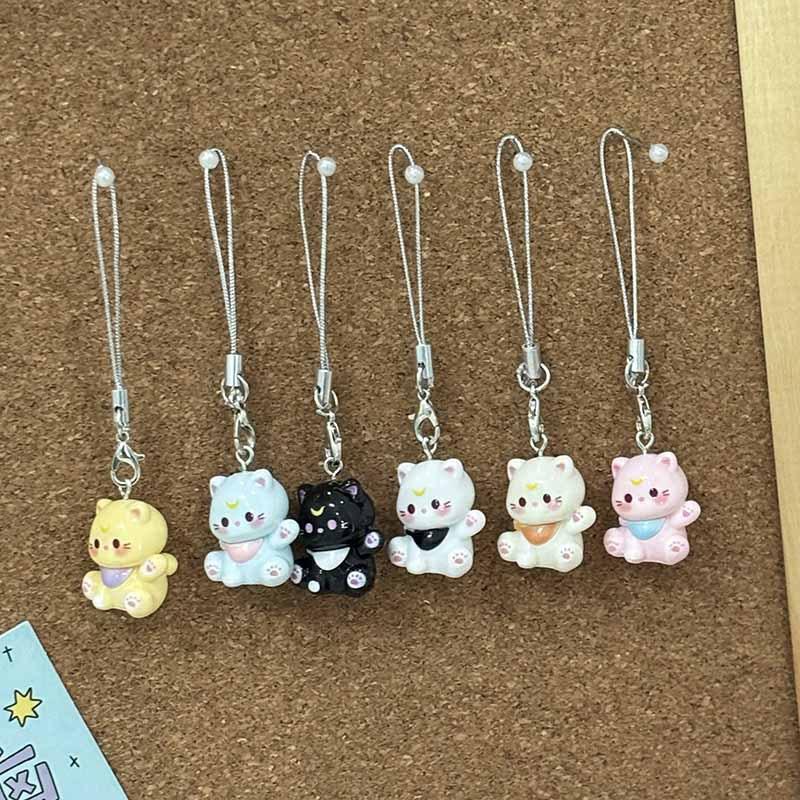 New Cartoon Kitten Mobile Phone Chain  Cute Resin Keychain  Girl Student Bag Pendant  Couple and Best Friend Gift