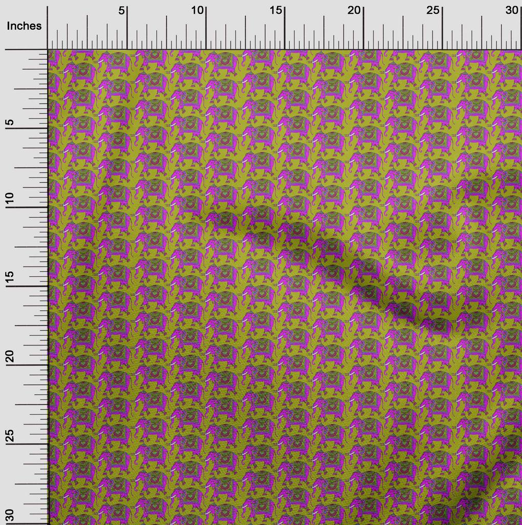 oneOone Cotton Flex Lime Green Fabric Kalamkari Dress Material Fabric Print Fabric By The Yard 40 Inch
