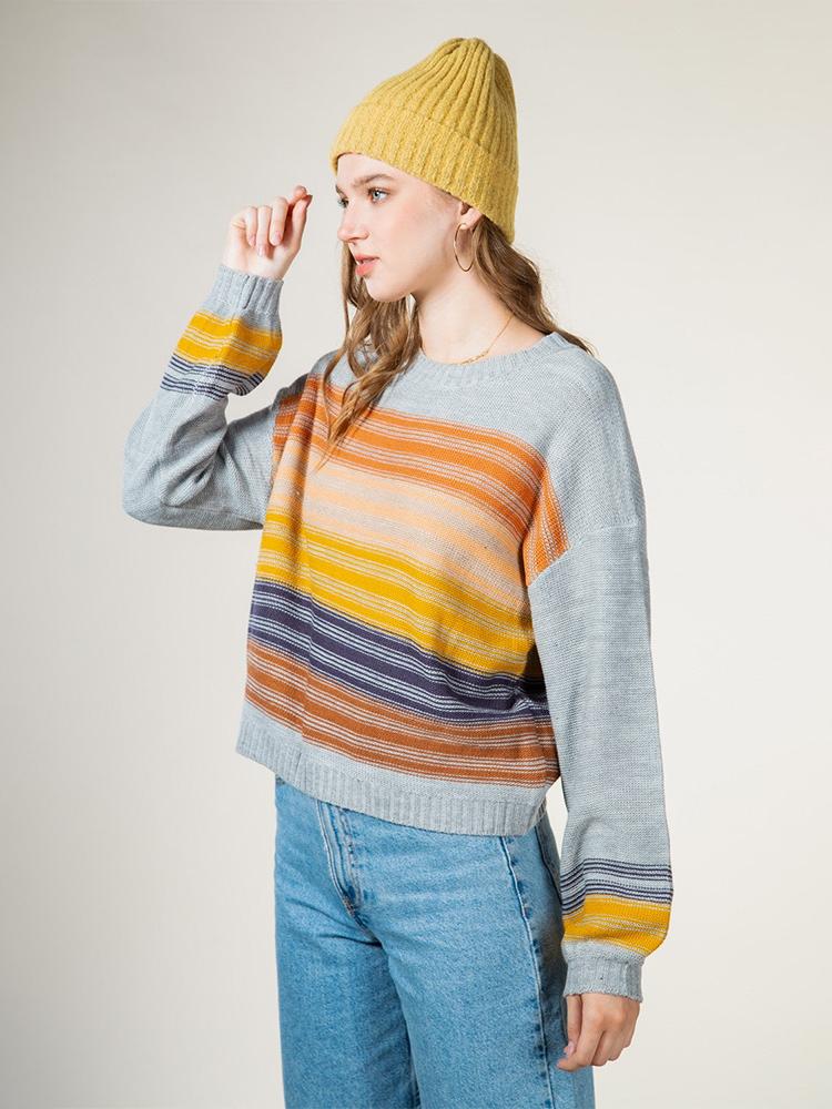 New In Loose Fit Striped Round Cropped Knit Tee H.Grey/L