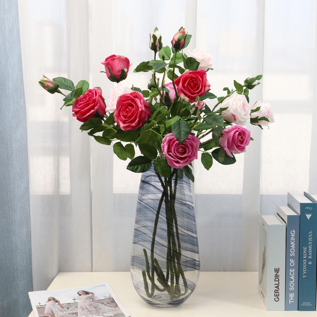 European 3-head French feel rose simulated bouquet hotel furniture decoration fake flower