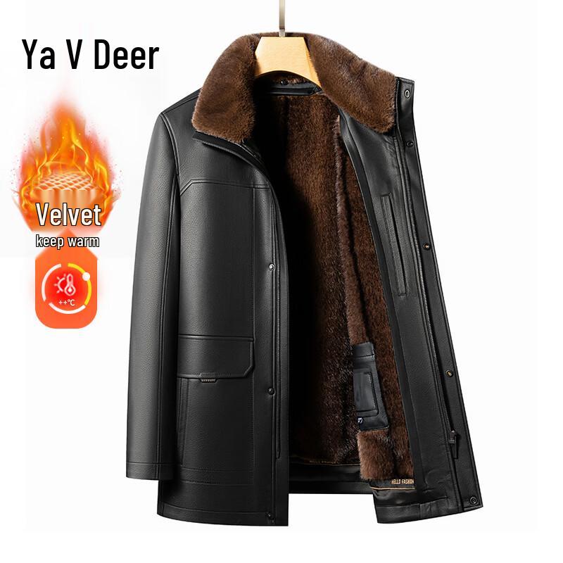 

Yalu Men s Mid-Length Leather Parka with Removable Mink Liner 3XL