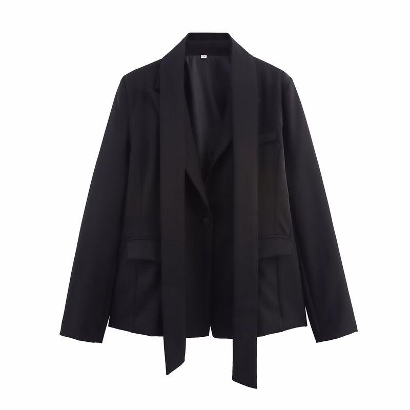 Kaslead New Women Clothes Western Style Versitile Fashion Solid Simple Thin Scarf Lapel Blazers