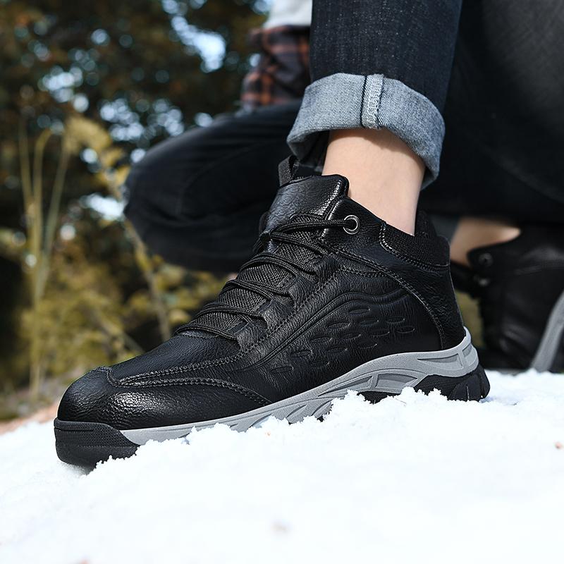 FashionMen Winter Snow Boots Lace Up Fashion Waterproof Leather Sneakers Plush Warm High Top Men's Ankle Boots Outdoor Men Hiking Boots