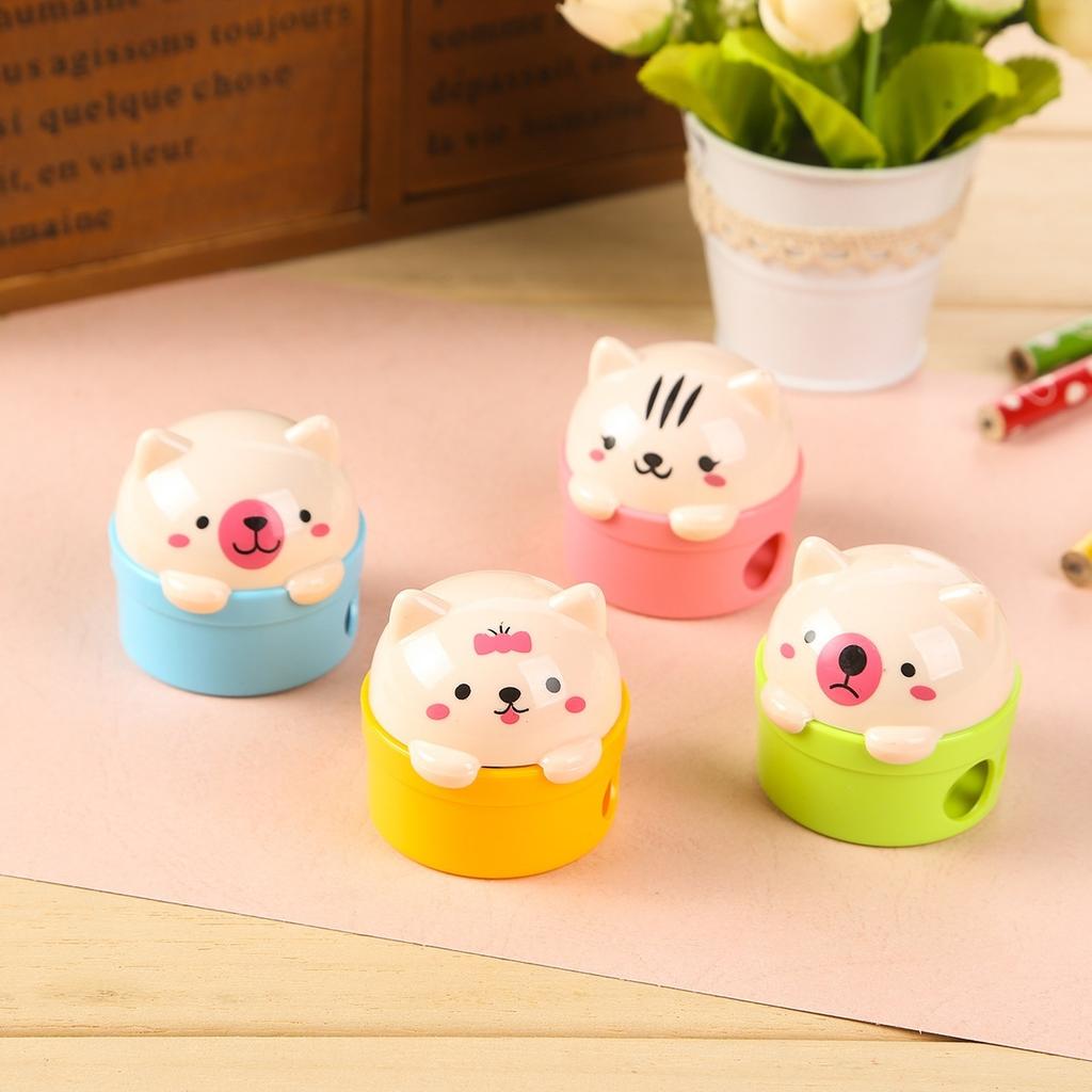 Creative Stationery Children Pencil Sharpener Cute Cartoon Cat Double Hole Pencil Sharpener