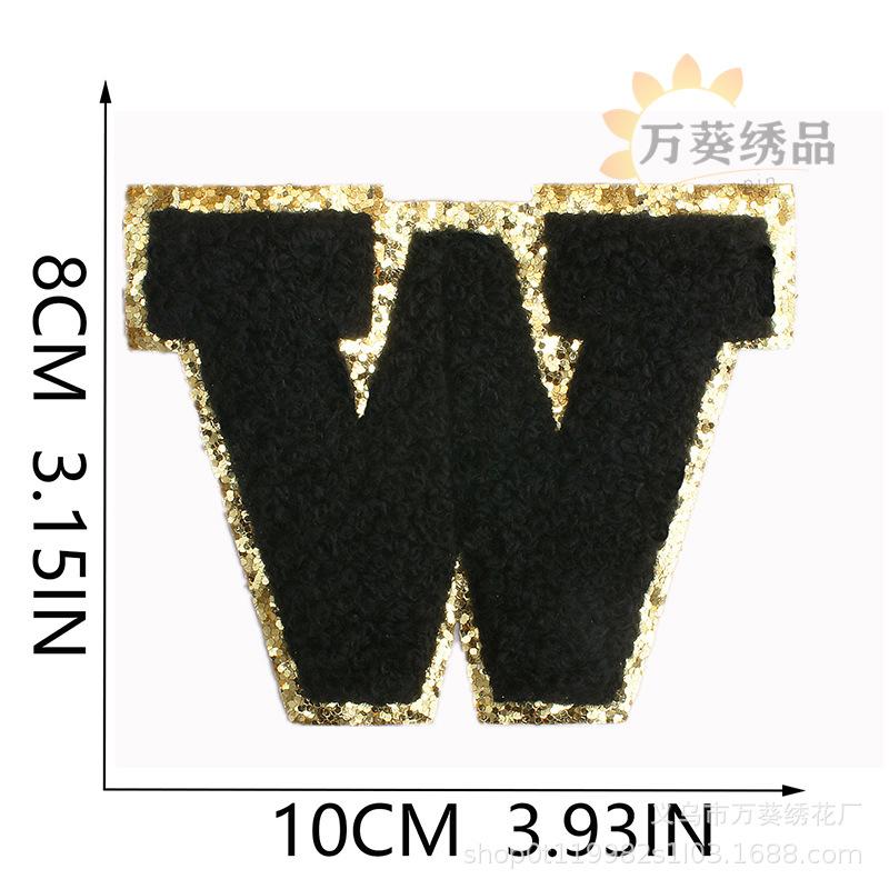 Black Towel Embroidery English Alphabet Embroidery Cloth Sticker A-Z Patch Sticker Clothes Chapter Boy Computer Embroidery Label Embroidery Sticker