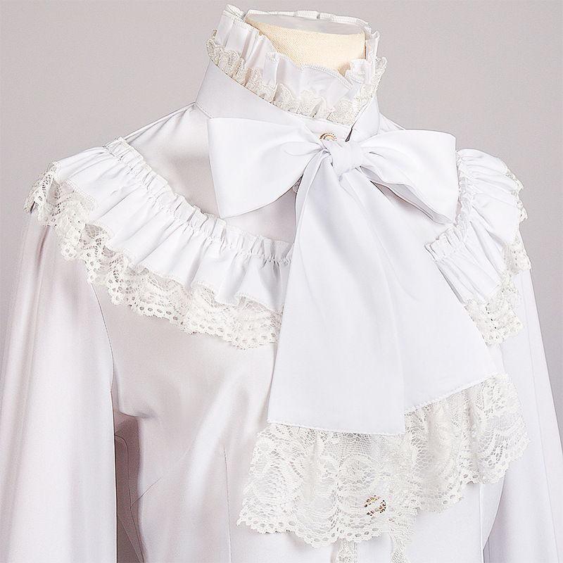 Summer Women's Vintage Ruffle Collar Shirt High Neck Lace Trim Button Down Shirt Elegant Gothic Blouse Tops