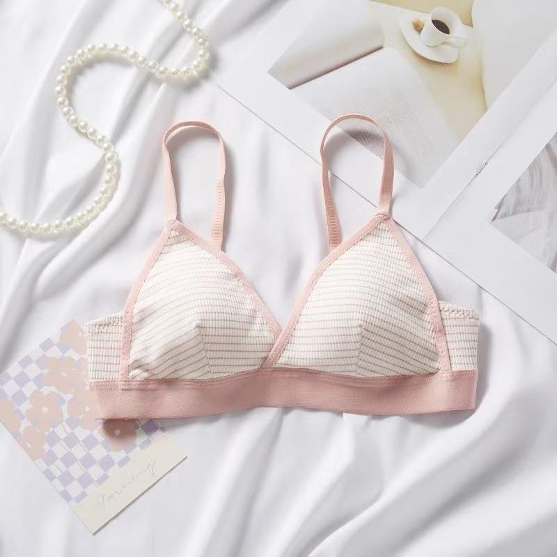 Women's Cool Touch Seamless Bra Ultra Thin Style for Large Bust Minimizing Wireless Striped Sexy Cute French Triangle Cup
