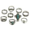 9Pcs/Set Boho Stack Elephant Flower Faux Turquoise Midi Finger Knuckle Rings