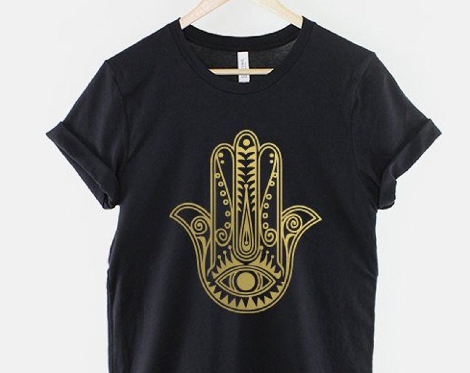 Hamsa Hand Shirt, Evil Eye Spiritual T Shirt, Hand of Fatima Graphic Tee, Boho Protection Symbol Gift M