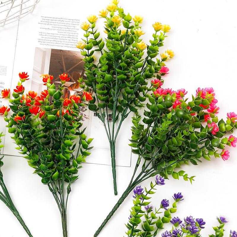 Eucalyptus Simulation Flower 7-head Home Decoration Potted Plant Ornament Desktop Fake Flower Ornament Home Festival Decoration