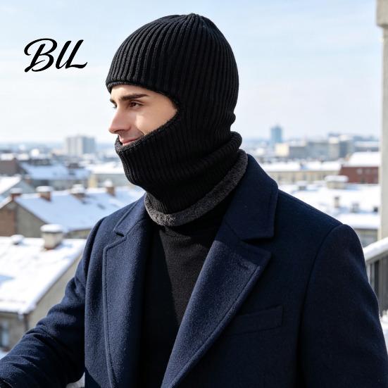 Soft Winter Hat Men Knit Hooded Scarf Hat, Warm Balaclava Hood for Cold Weather Protection Weather, Windproof Neck Warmer Skull Cap Outdoor Cycling