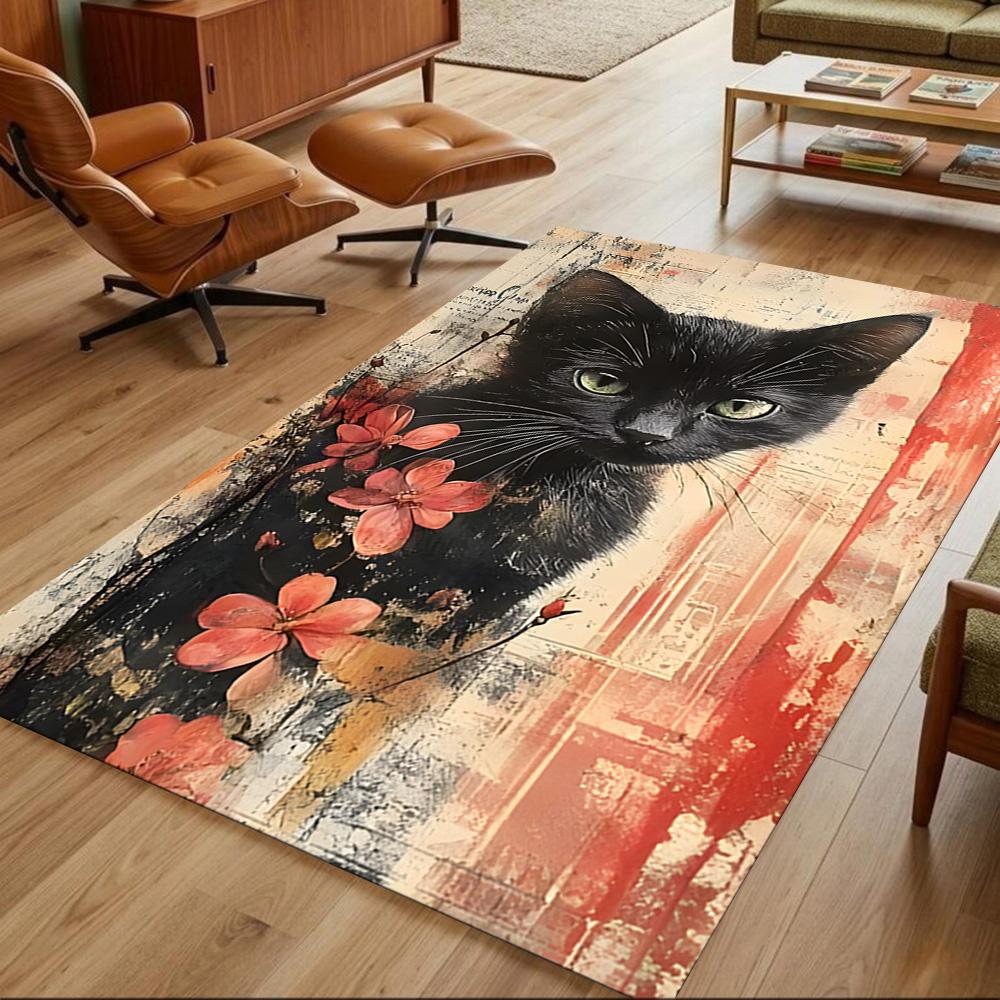 Cute Cat Square Carpet Rug Non-slip Rug for Living Room, Bedroom, Study Room, Hallway Decoration, Perfect for Home Decoration or Holiday Gifts