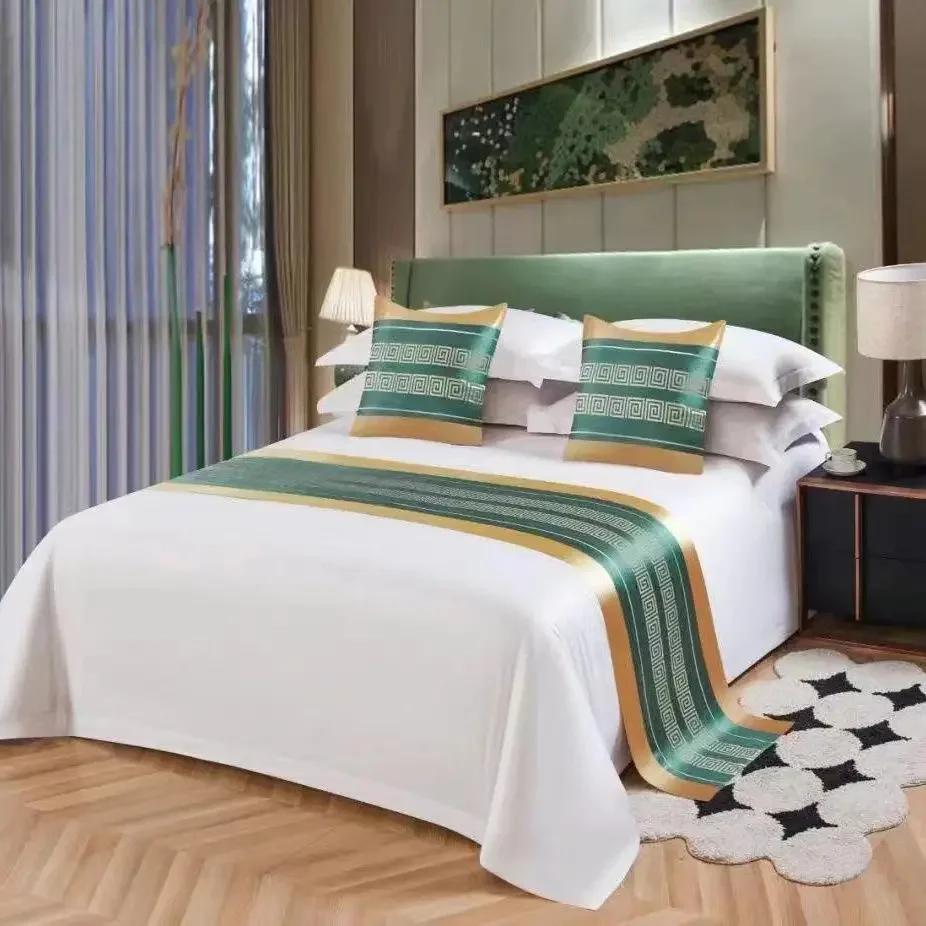 Geometric Stripe Satin Bed Flag Landscape Flower Bird Pattern Home Decoration Cover Cloth Hotel Home Bed End Towel Pillowcase
