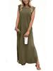 European and American new women's summer casual solid color round neck sleeveless loose long dress