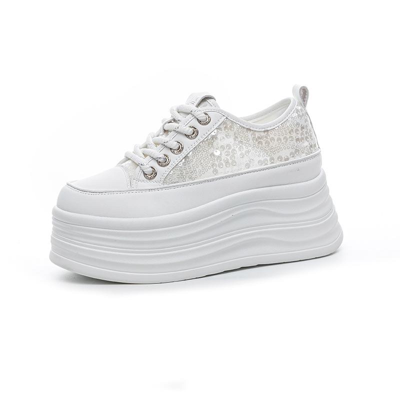 Inner Height Increase Small White Shoes Women's Casual Fashion Versatile Platform Sequins Small Women's Shoes