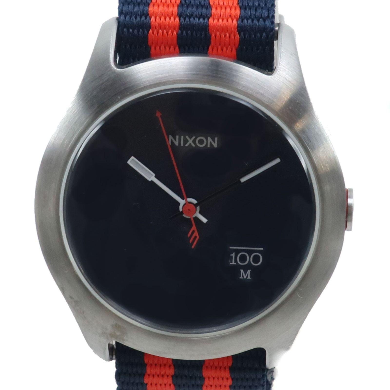 Used [NIXON] Nixon NIXON The Quad A334 1152 Stainless Steel x Nylon Silver/Navy Quartz Analog Display Men s Navy Dial Watch