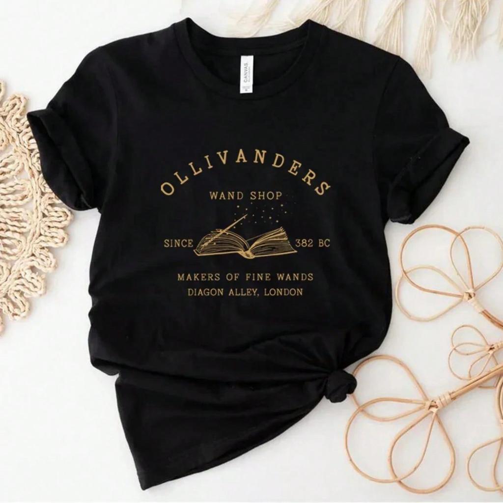 Ollivanders Wand Shop T Shirt Wizard Book Shop Shirt HP Shirts Book Nerd Aesthetic Clothes Tee Unisex Short Sleeve Tops