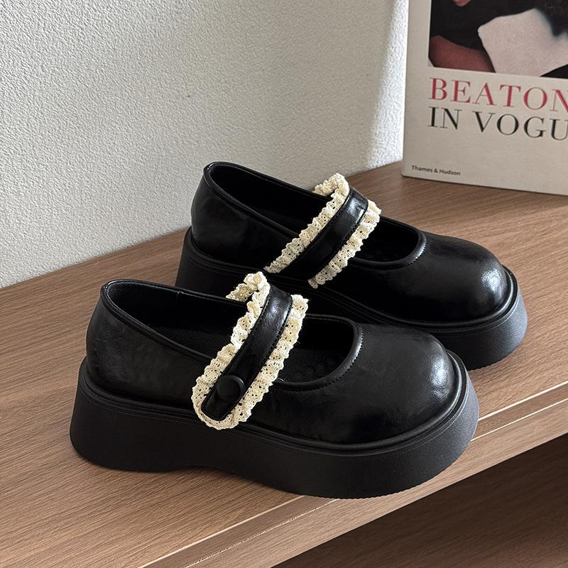 Yagley Japanese lace Mary Jane spring new versatile British style small leather shoes platform heightening loafers